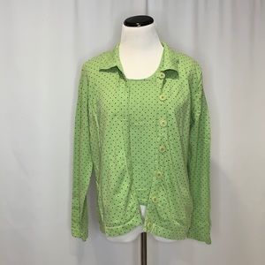 Anne Klein Lime Green Polkadot Vest and Button Up Cardigan Set